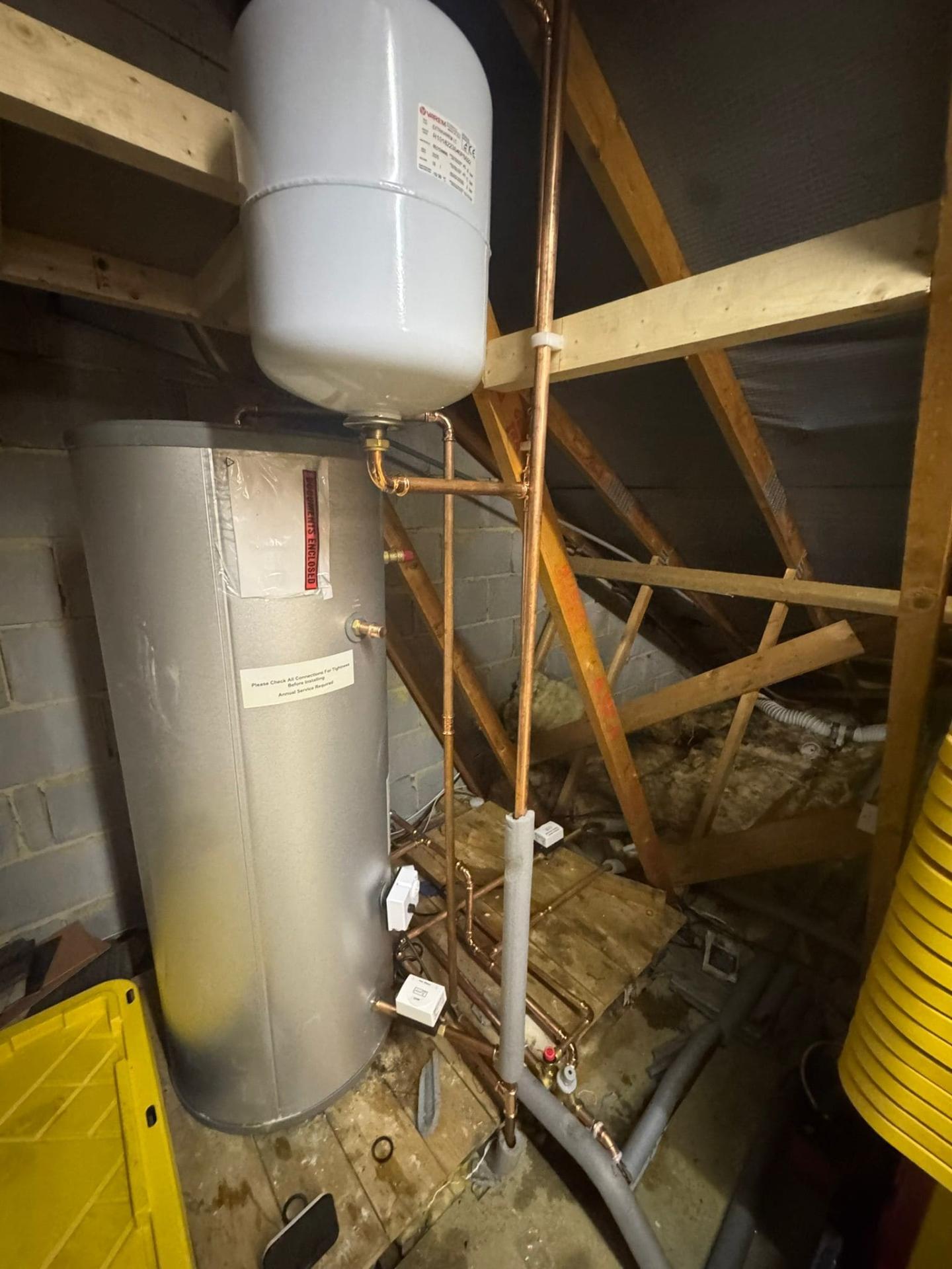 Unvented hot water cylinder loft installation